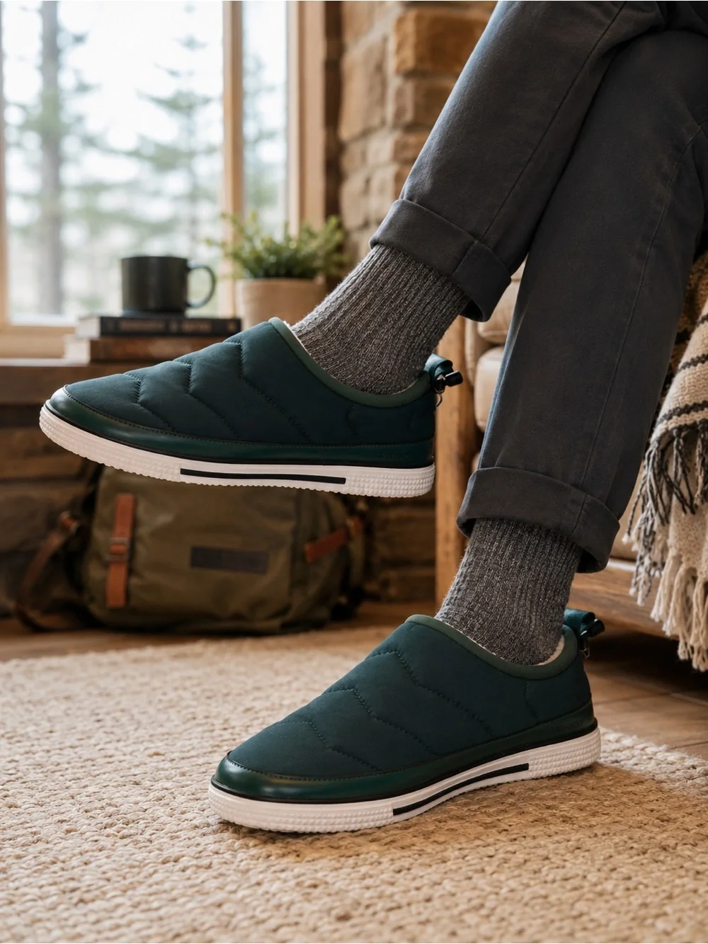 Kenneth Cole Reaction Ankir Quilted Green Slip On Shoes Mens 8 Faux Shearling